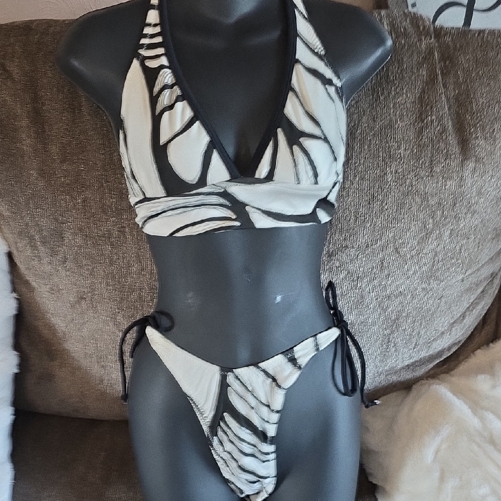 Blue Sky Black and White Zebra Bikini